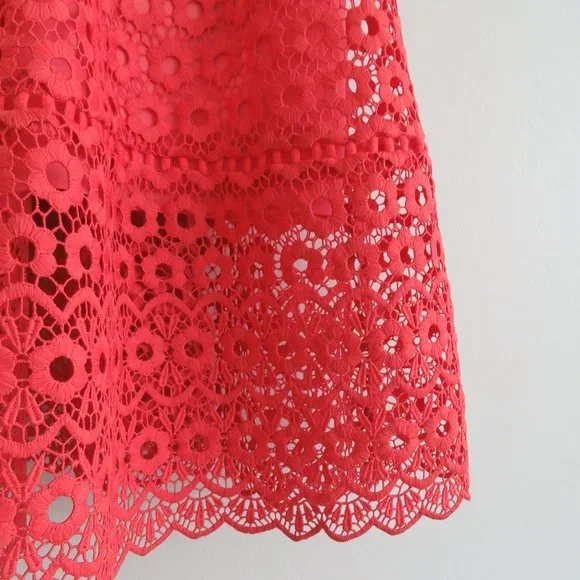 J.CREW Peach Coral Daisy Lace Spaghetti Strap Midi Dress - Size US 14 - Picture 8 of 16